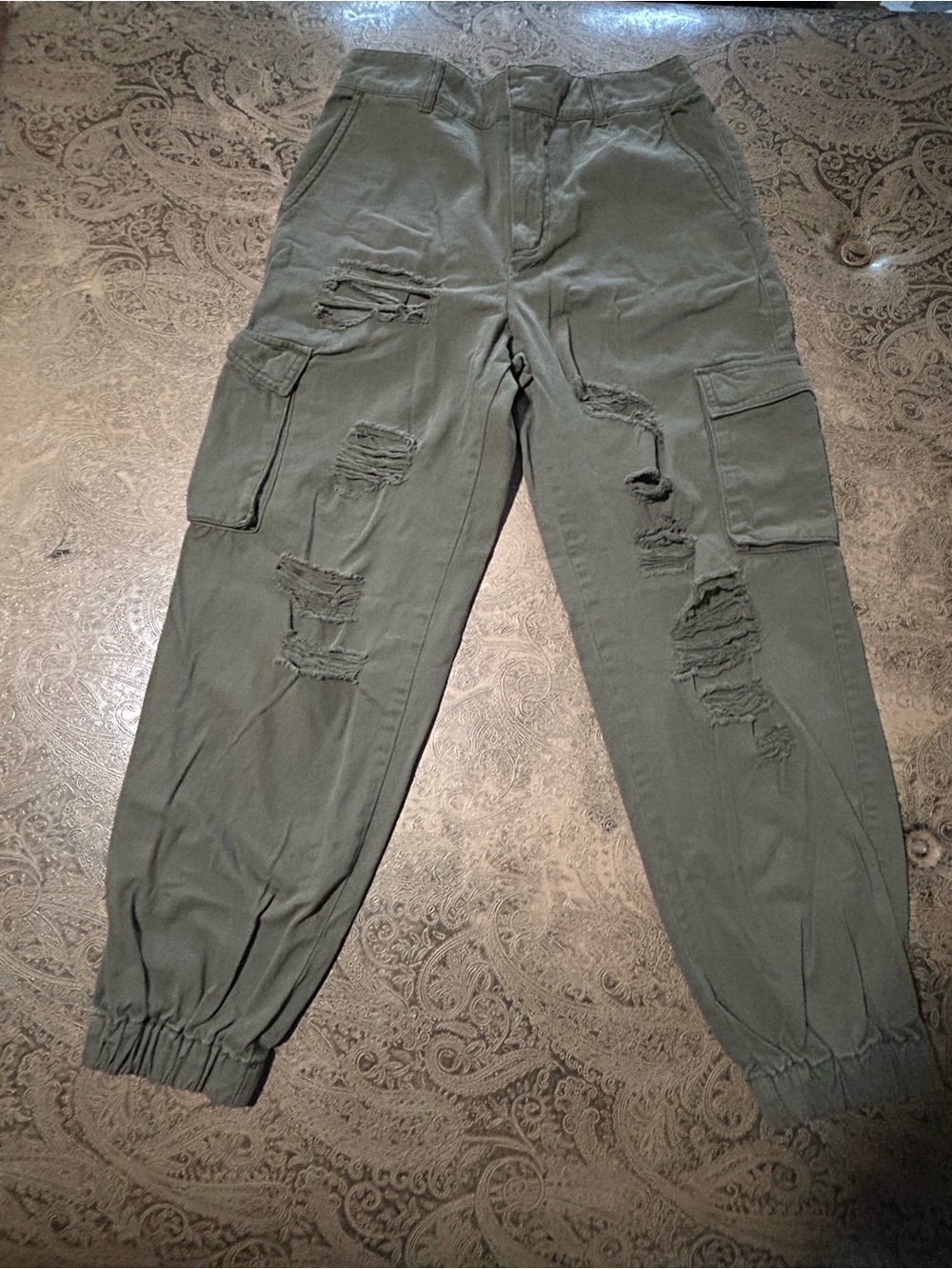 Forever 21 Olive Green Ripped Cargo Joggers